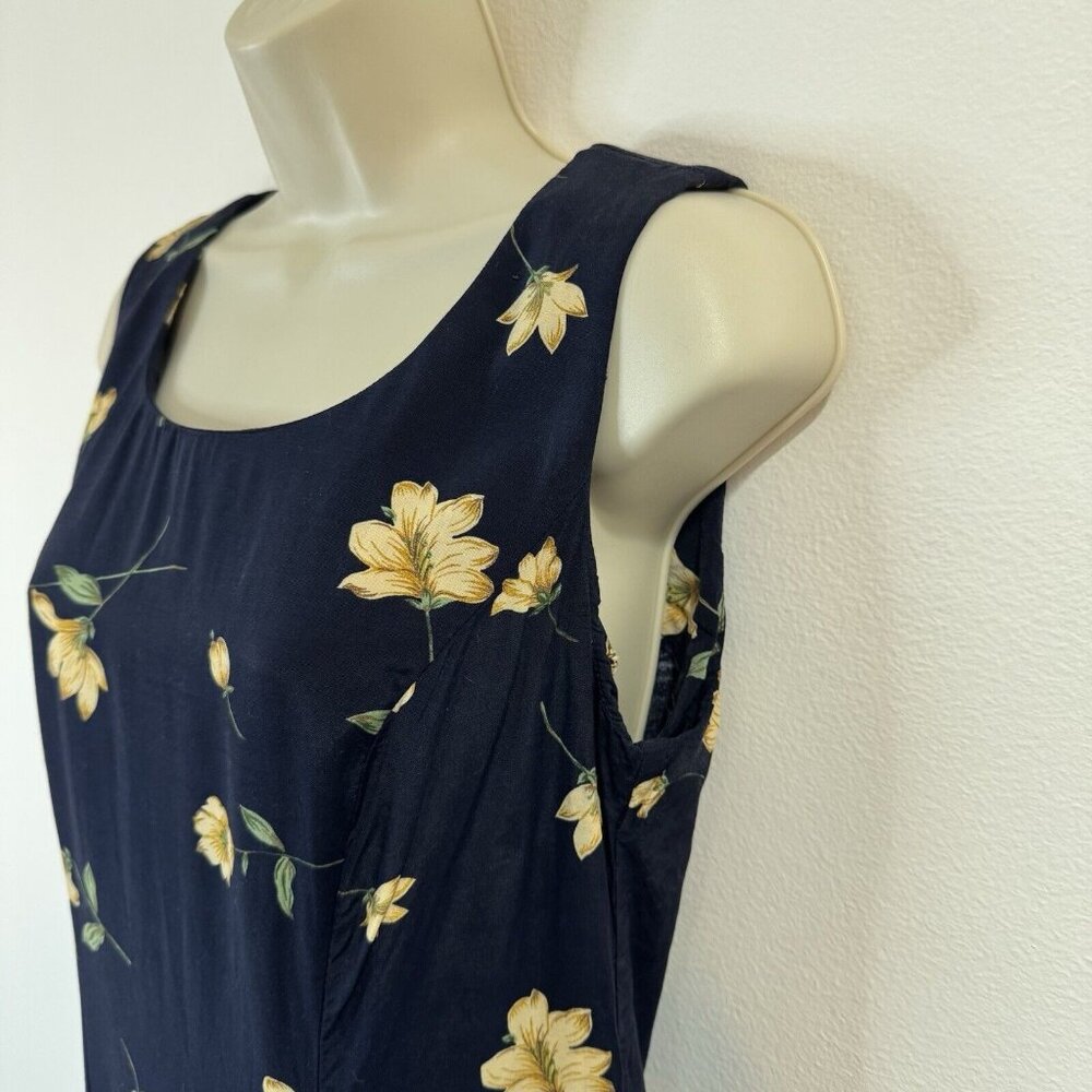 Vintage 90s Y2K Dressbarn Dress 8 Maxi Floral Blue Yellow Whimsy Cottage - Picture 4 of 9